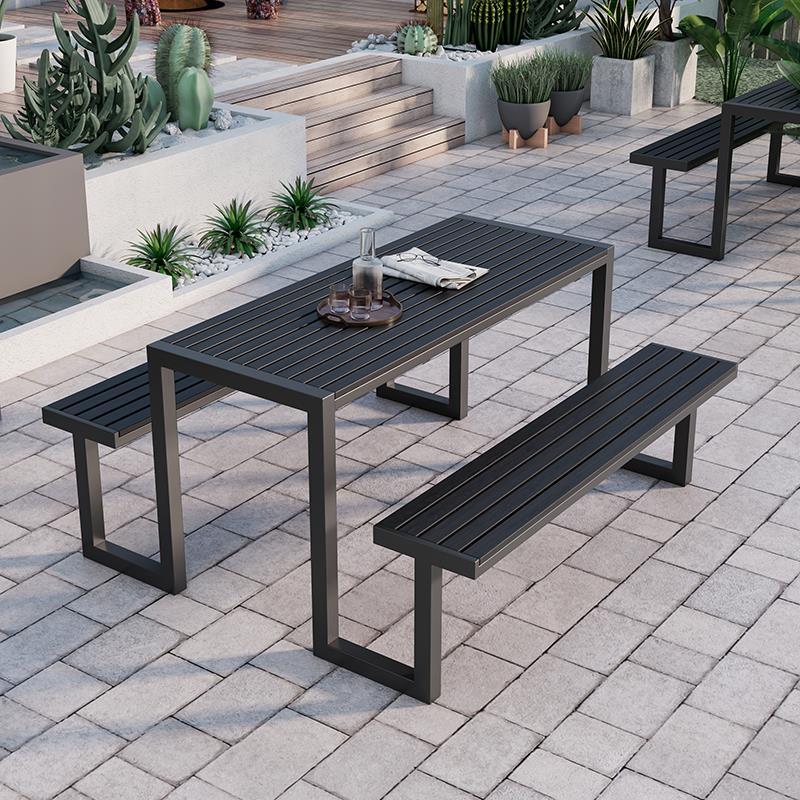 Picture of Outdoor courtyard conjoined plastic wood tables and chairs commercial spot scenic spot anticorrosive wood bench outdoor residential property leisure tables and chairs