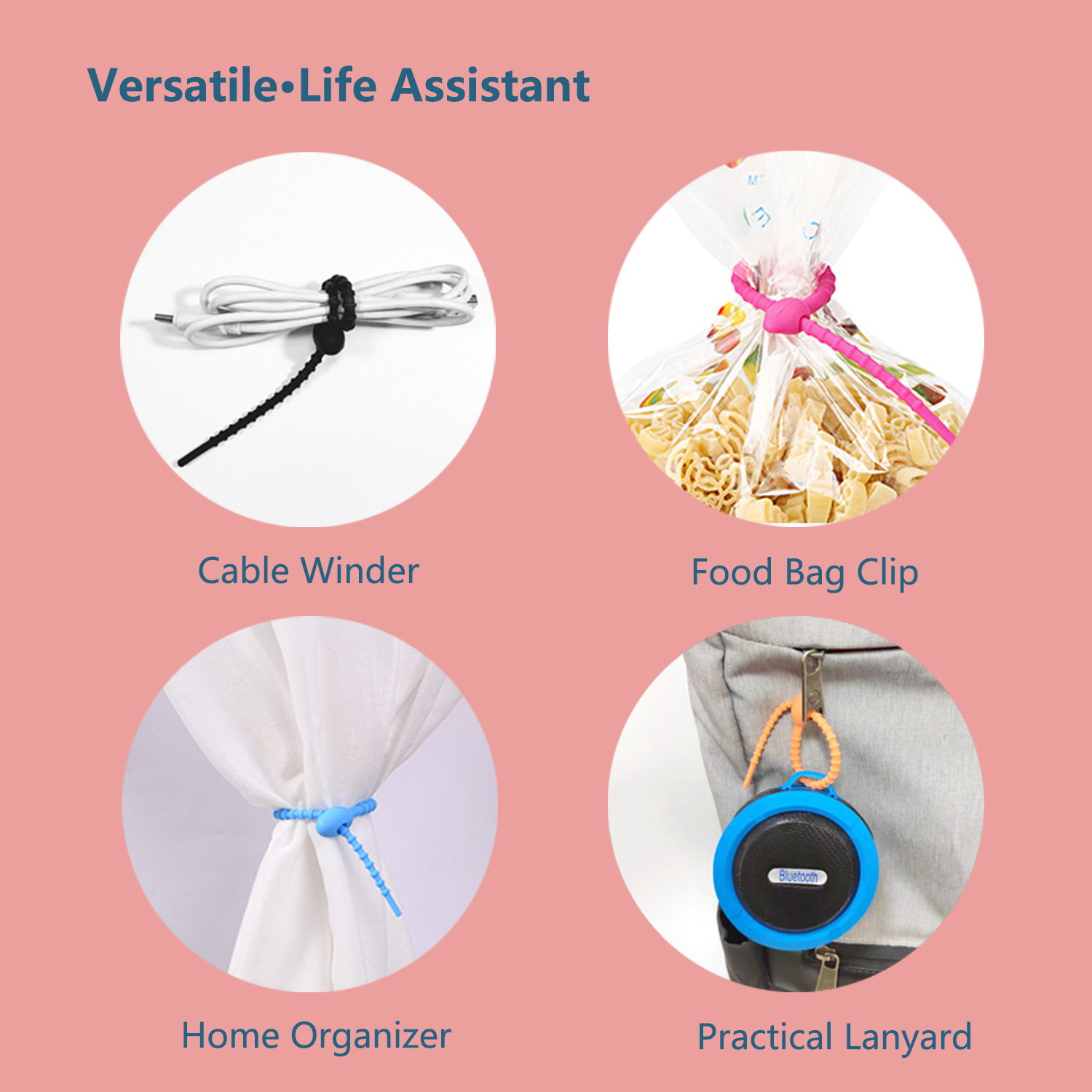 Picture of 215mm color silicone cable tie DIY jewelry pendant chattering blind box doll lanyard data cable storage winder