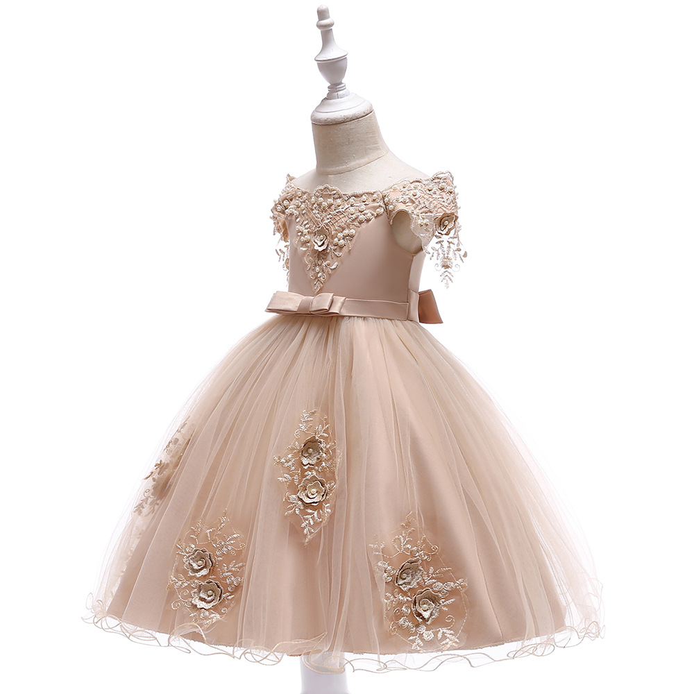 Picture of 2024 Children's Dress Skirt Strap Shoulder Mesh Embroidered Pearl Puffy Princess Dress Girls Dress Kids