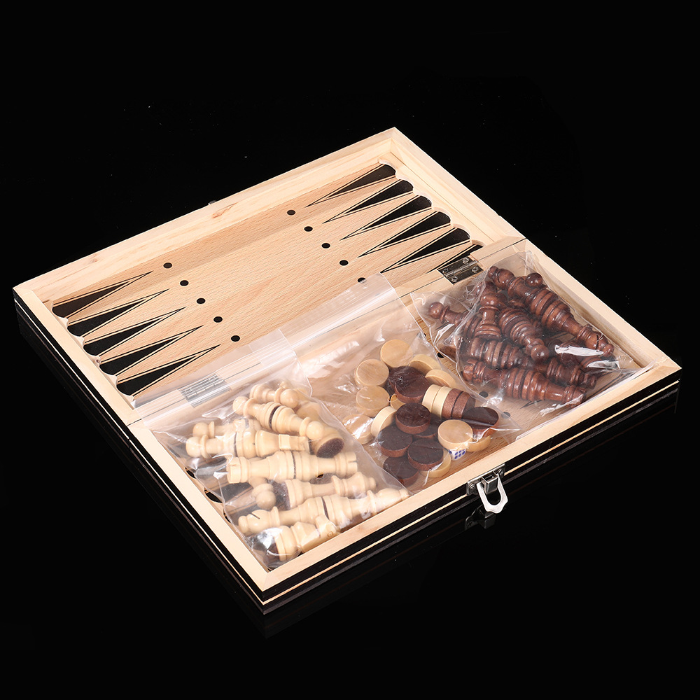 Picture of Factory direct wooden magnetic chess 3 in 1 set portable foldable educational competitive board game toys