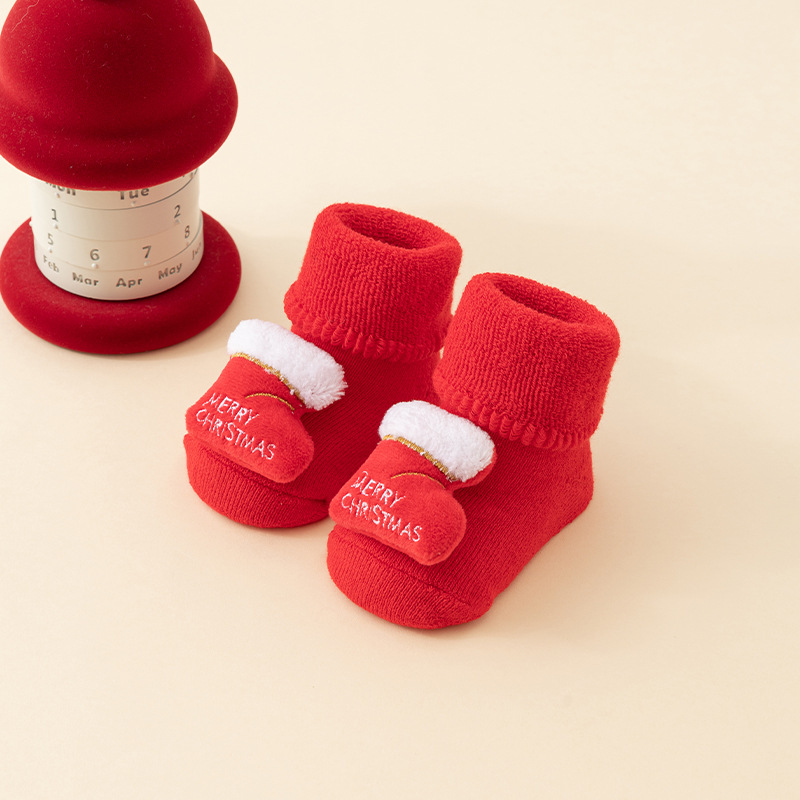 Picture of Newborn baby baby terry socks autumn and winter thick non-slip Christmas socks toddler red floor socks wholesale