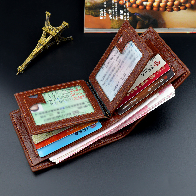 Picture of New wallet short men's driver's license thin wallet 30% discount horizontal business casual litchi pattern retro soft wallet