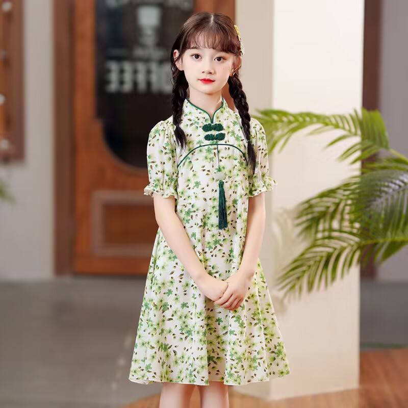 Picture of Girl's Cheongsam Floral Dress Summer Baby's Thin Western Style Princess Dress Children's Summer Chinese Style Hanfu Fashion