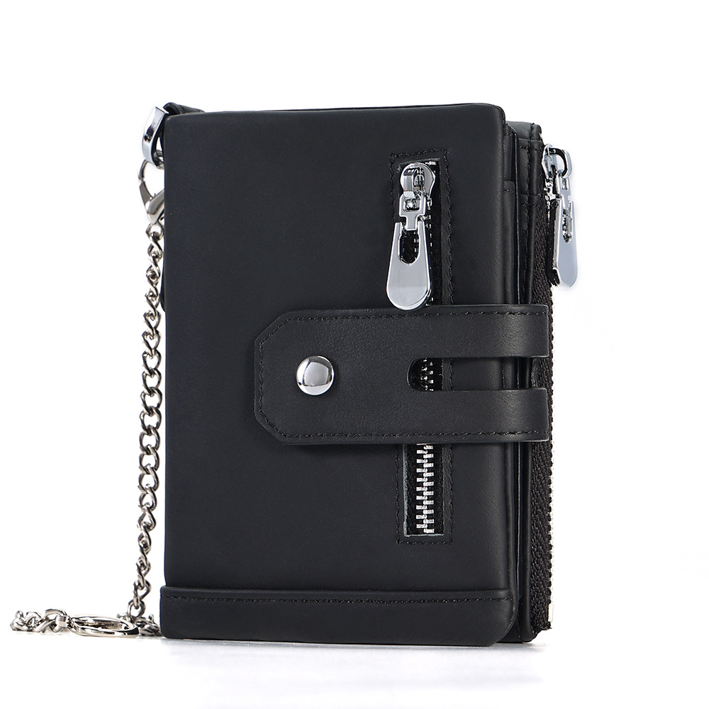 Picture of Cross-Border Multifunctional Men's Coin Purse with Chain, Multiple Card Slots, Retro Large-Capacity Card Holder, Genuine Leather Vertical Wallet