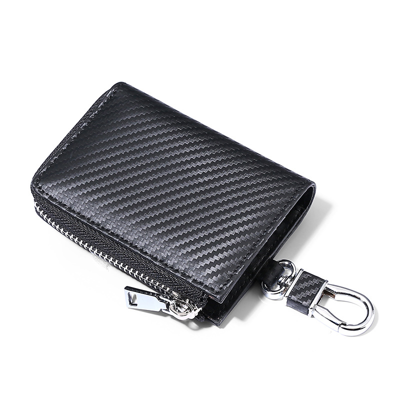 Picture of Matte Carbon Fiber Pattern Leather Key Case Men's Multifunctional Contrast Color Zipper Cowhide Key Chain Card Holder 2-in -1