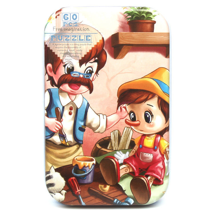 Picture of 60 pieces iron box puzzle children's educational kindergarten early education cartoon wooden puzzle toy generation