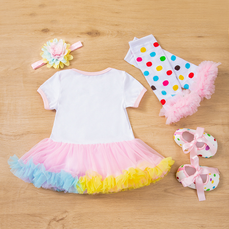 Picture of Children's Clothing Baby Easter Party Dress up 4-Piece Set Printed Letter Egg Four-Color Robe Dress Baby Girl