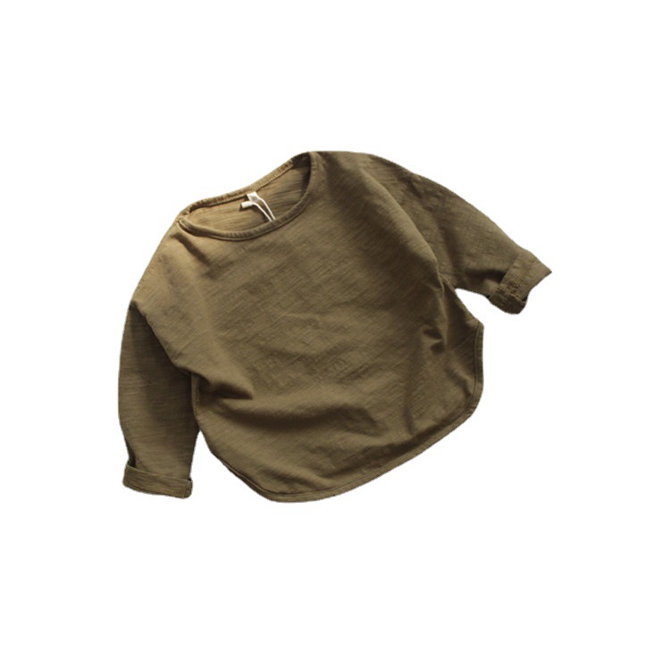 Picture of New Spring Kidsren's T-Shirt Class a Boys' Bottoming Shirt Long-Sleeved Korean Style Round Neck Pure Color Girls' Top Bamboo Cotton