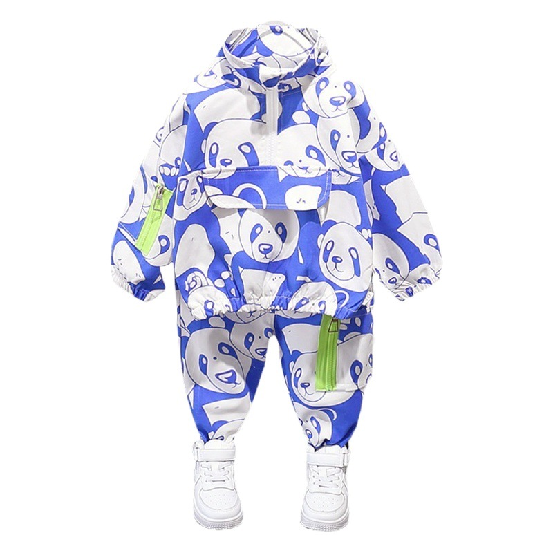Children's children's clothing Korean new boys and girls baby two-piece set stitching collar printing long sleeve two-piece suit fashion generation hair