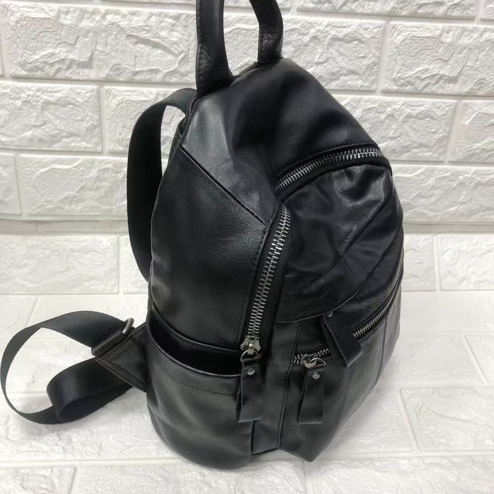 Picture of In-Stock Petite Black First Layer Cowhide Korean Style Trendy Versatile Backpack Soft Leather Bag Wholesale