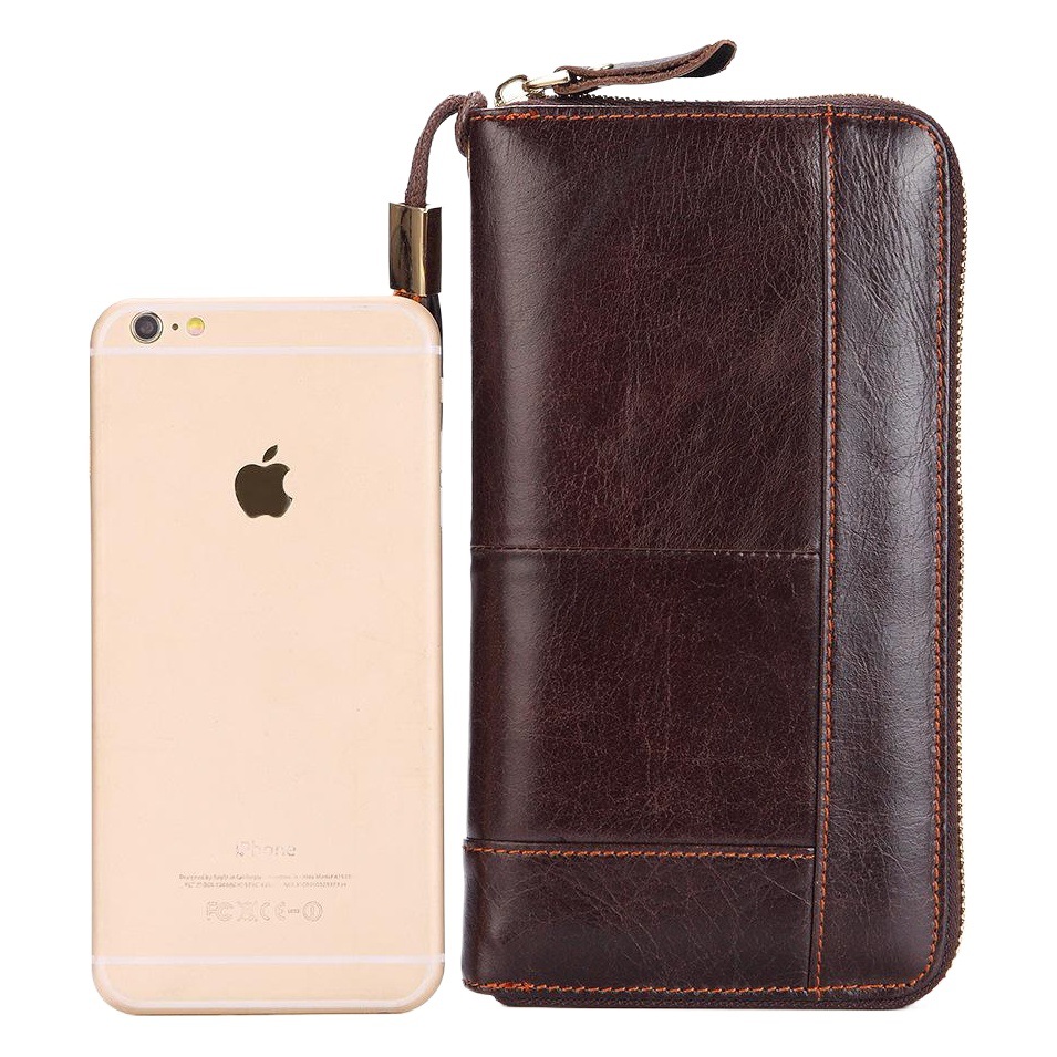 Men's Long Clutch Bag Genuine Leather Wallet First Layer Cowhide Wallet Bag Business Mobile Phone Bag Multi-Functional Clutch Bag