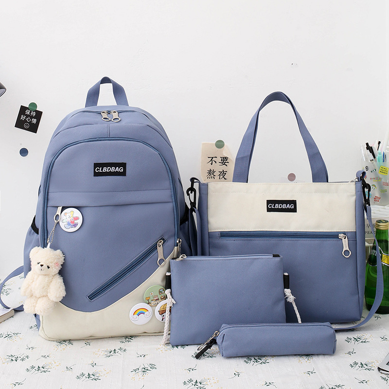 Picture of Schoolbag Female College Student Korean-style Cute Bear Pendant Backpack Senior high school Student Campus Canvas Four-piece Backpack