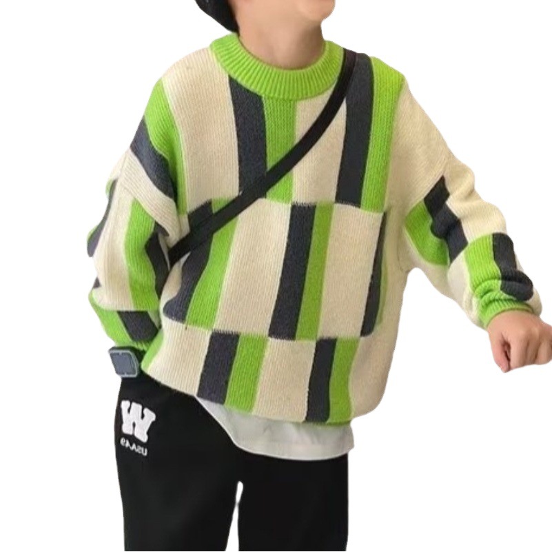 Boys' sweater 2024 Spring and Autumn New Western style medium and big children's sweater Korean retro boys' coat children's sweater