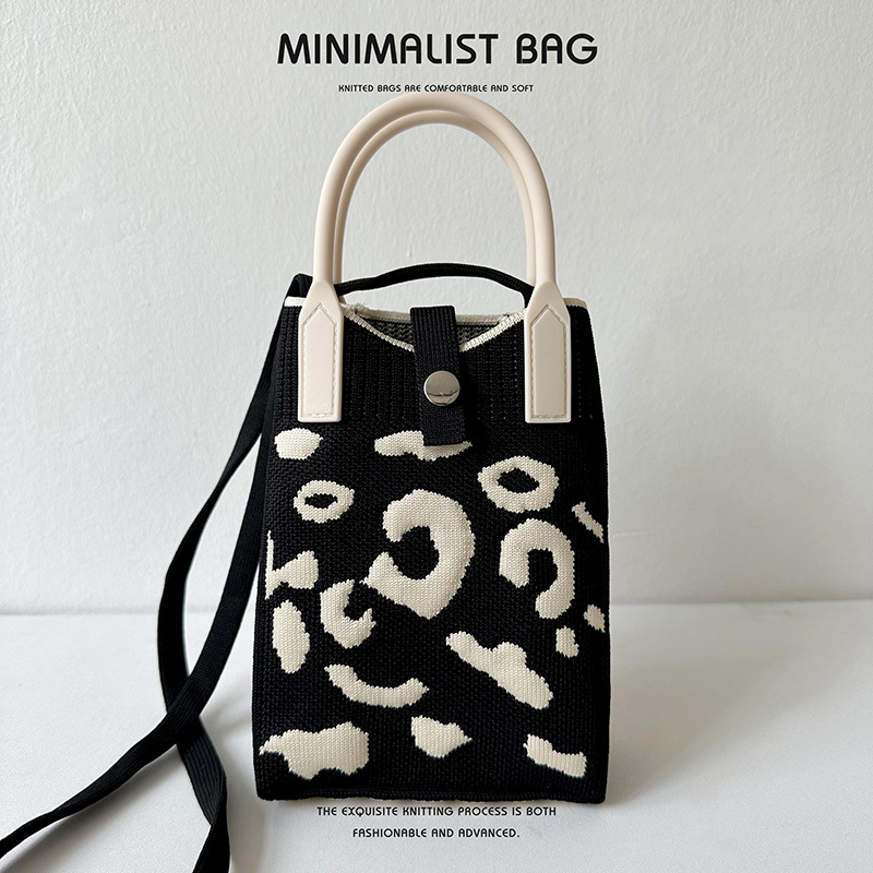 Picture of Amazon ebay Black and White Leopard Point Knitted Mini Mobile Phone Bag Crossbody Bag Women's All-match Portable Coin Purse Small Square Bag