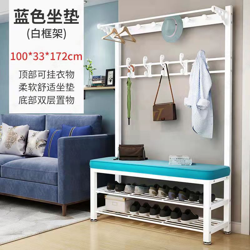 Picture of Shoe Changing Stool Coat Rack Floor Integrated Living Room Bedroom Hanger Door Soft Bag Sitting Simple Shoe Cabinet Rack