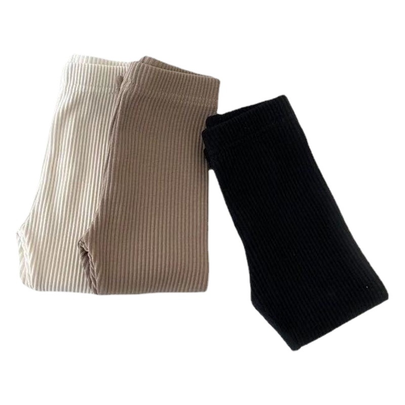 ins Spring and Autumn Boys and Girls Stretch Leggings Autumn Trousers Children's Solid Color Knit Rib Pants for Baby Girls