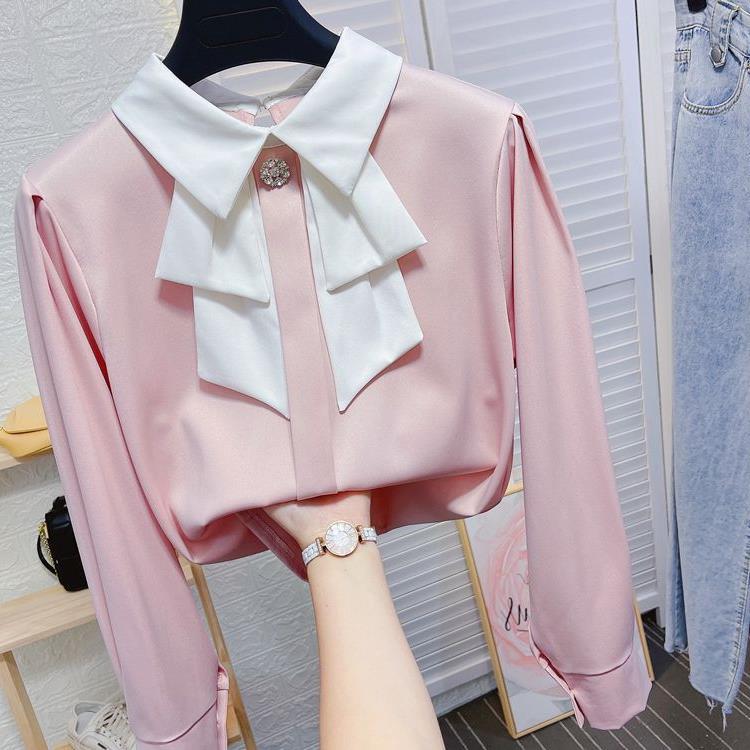 Picture of Small bow tie doll collar shirt women's autumn temperament OL fashion base shirt loose drape ribbon sweet top