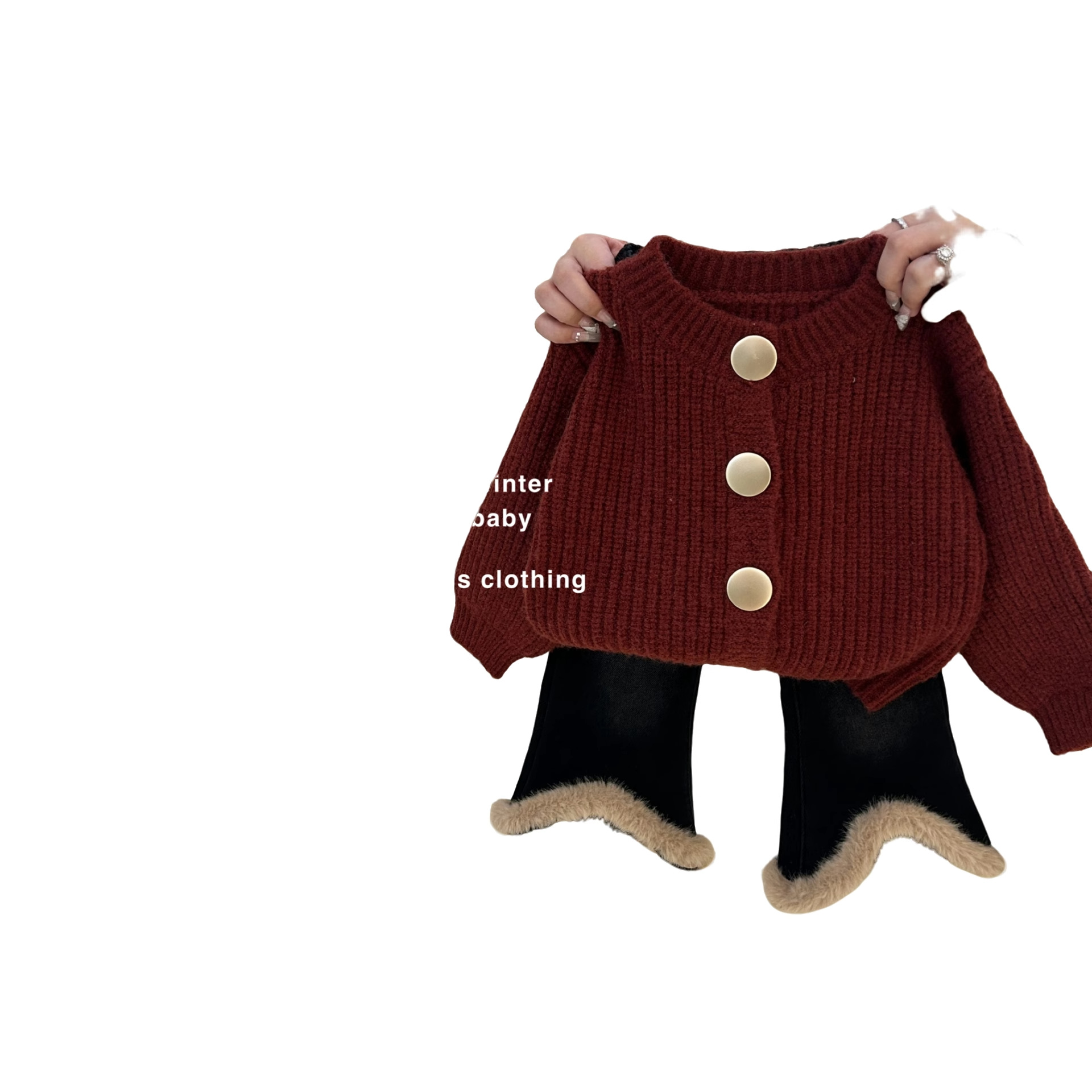 Picture of Girls' Knitted Cardigan 2024 New Children's Western Style Sweater Coat Women's Autumn and Winter Red Top suit