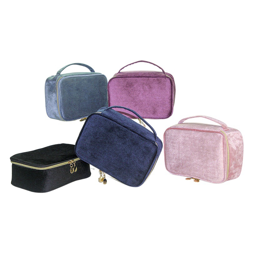 Cross-Border Velvet Cosmetic Bag with Brush Cover Large Capacity Portable Velvet Cosmetic Bag Skin Care Product Storage Bag