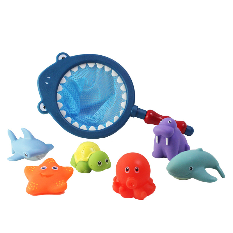 Picture of Children's water spray temperature-sensitive color-changing animal bathroom toy shark fishing Bath Pond glue playing water fishing fish toy