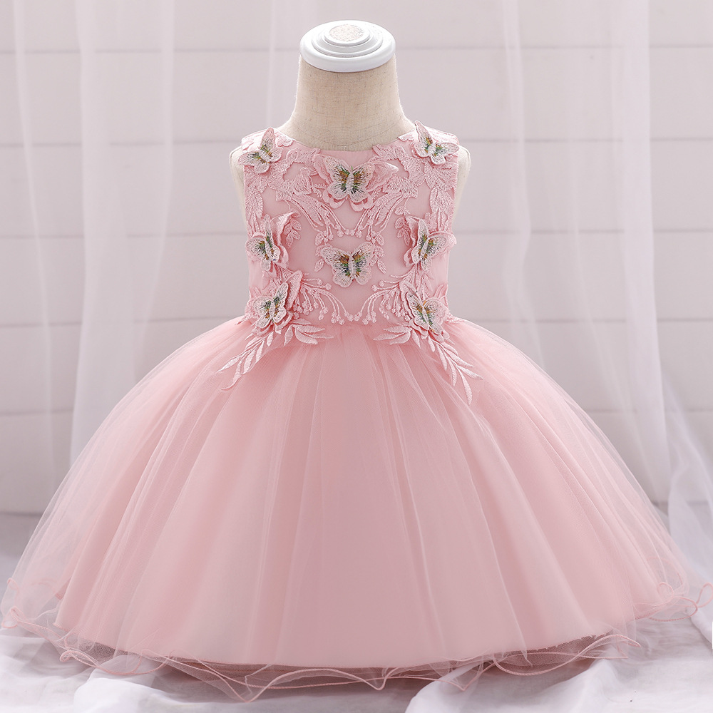 Picture of 2024 cross-border one-year-old dress baby princess dress girl's full moon dress butterfly embroidered cotton-lined pettiskirt