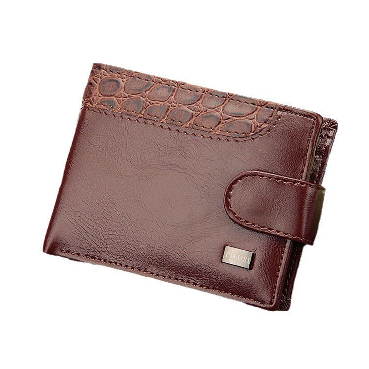 Picture of Factory direct men's small card bag European and American buckle short money clip stitching coin purse horizontal leather wallet men's