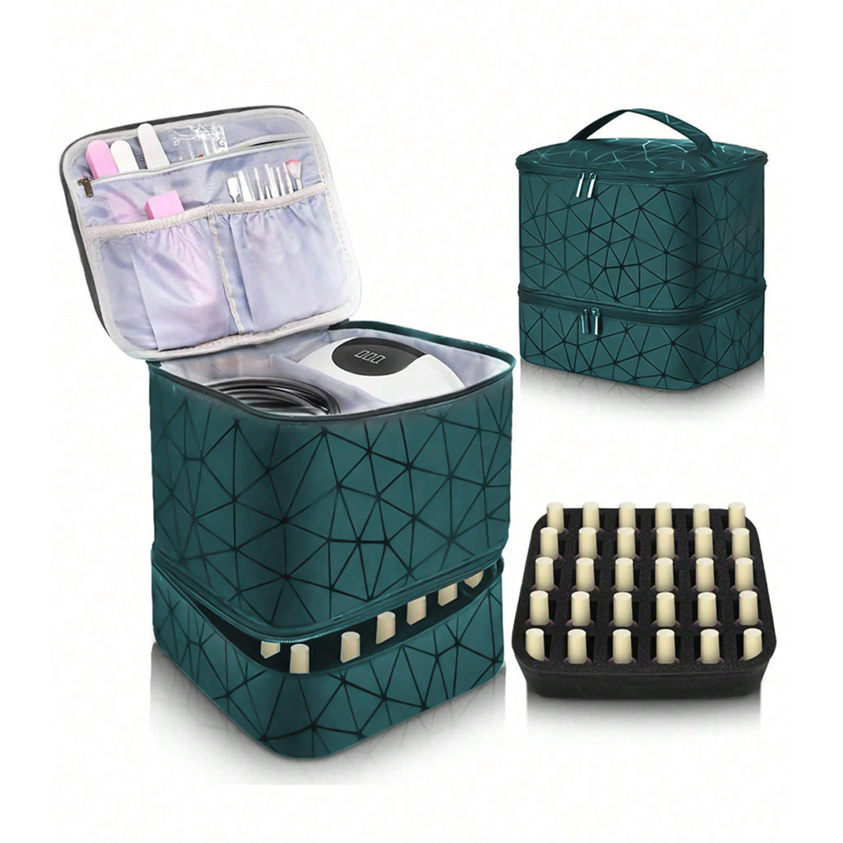 Picture of Amazon new nail polish double layer cosmetic bag storage bag can hold 30 bottles of large capacity multi-function storage bag