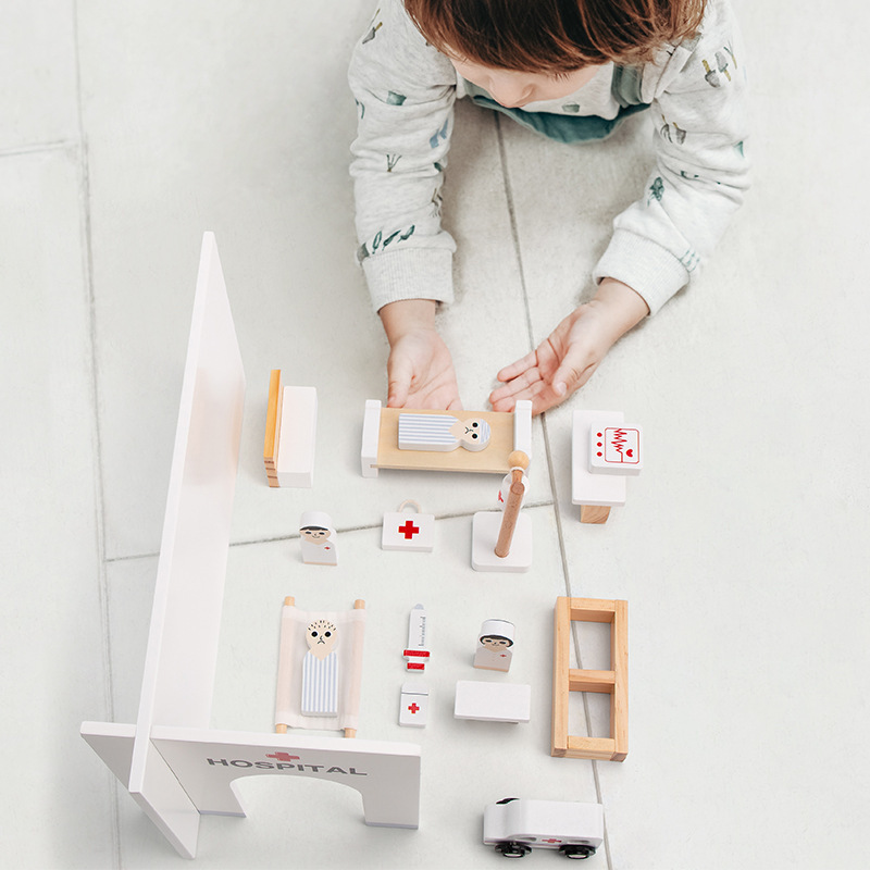 Picture of Children's wooden simulation play house toy suit hospital role playing doctor kindergarten early education parent-child interaction