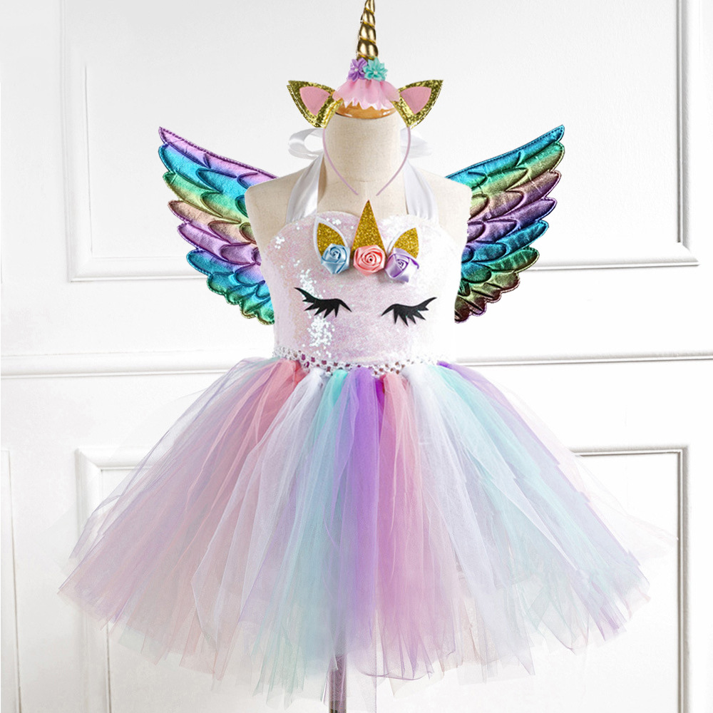 Picture of European and American Children's Clothing Sequin Mesh Handmade Girl's Dress Children's Performance Dress Princess Dress One-Corner Headwear