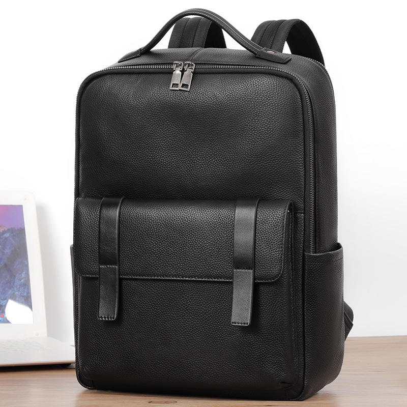 Picture of 15.6-inch computer backpack large capacity backpack men's leather backpack first layer cowhide student schoolbag travel bag