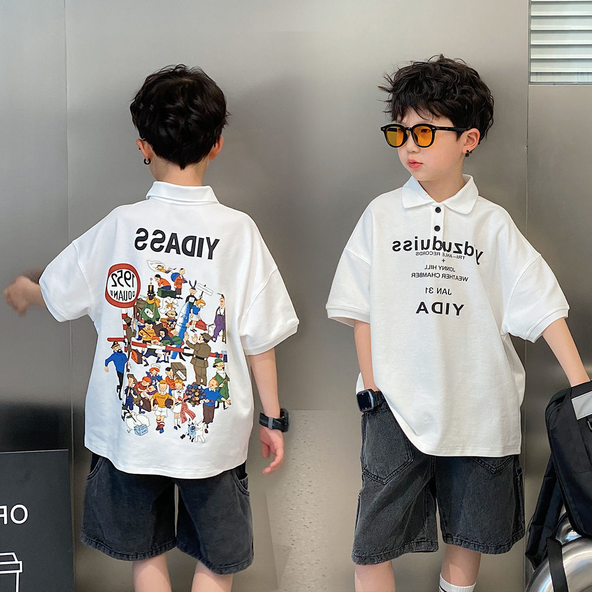 Boys' Polo Shirt 2024 New Style Boys' Summer Short-sleeved T-shirt Middle and Big Children's Polo Shirt T-shirt