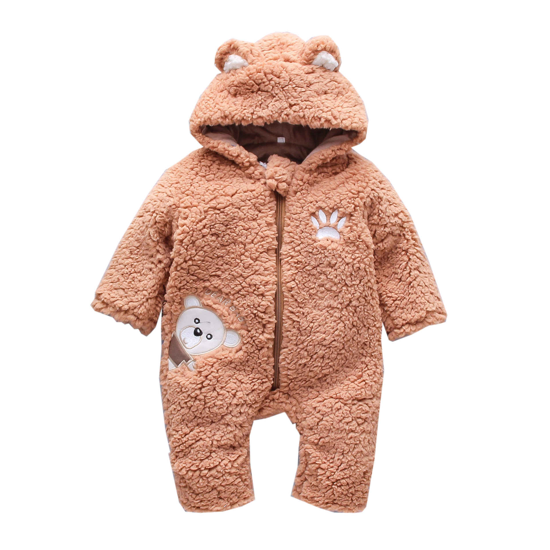 Picture of Baby Jumpsuit winter 2020 children's clothing New lamb fur cartoon bear embroidered thickened hooded romper
