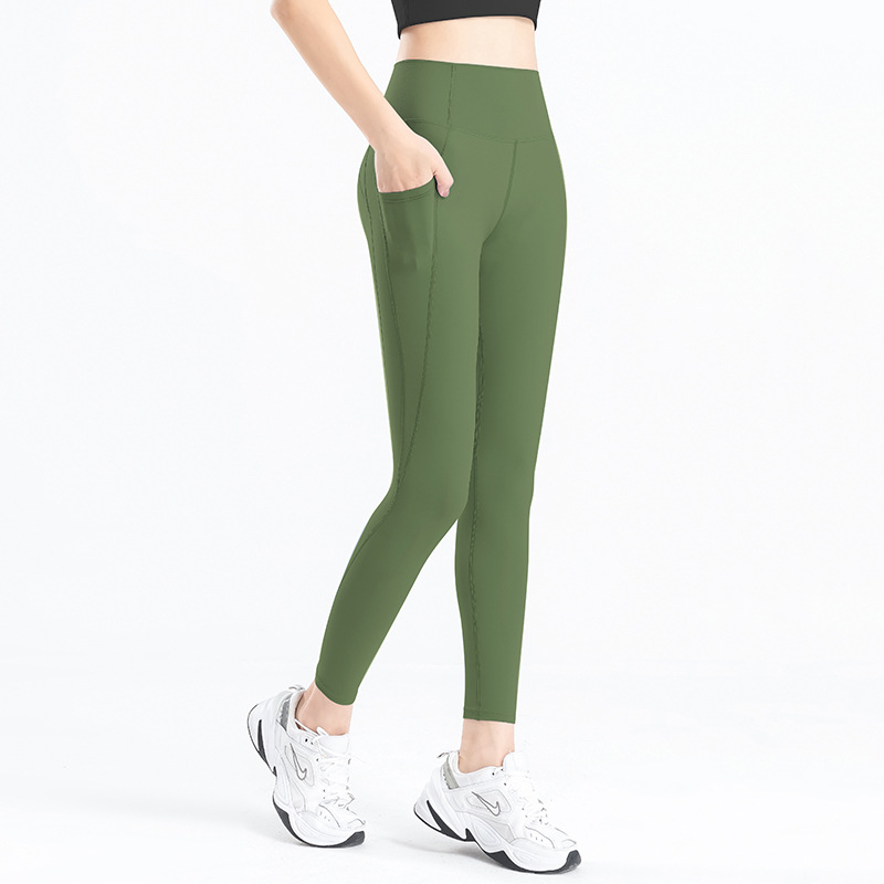 Picture of European and American Cross-border Peach Hip Fitness Pants Scrub Naked Summer Sports Tight Pocket High Waist Hip Yoga Pants for Women