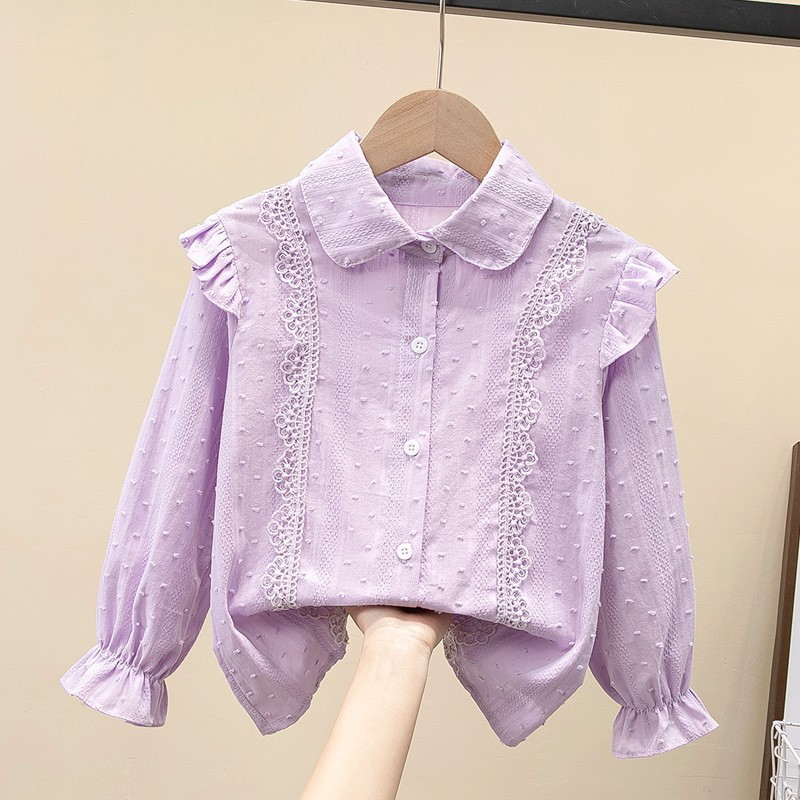 Picture of Shirt lace white girl's bottoming shirt top middle and small children's clothing student long sleeve middle and big children's inner wear overseas