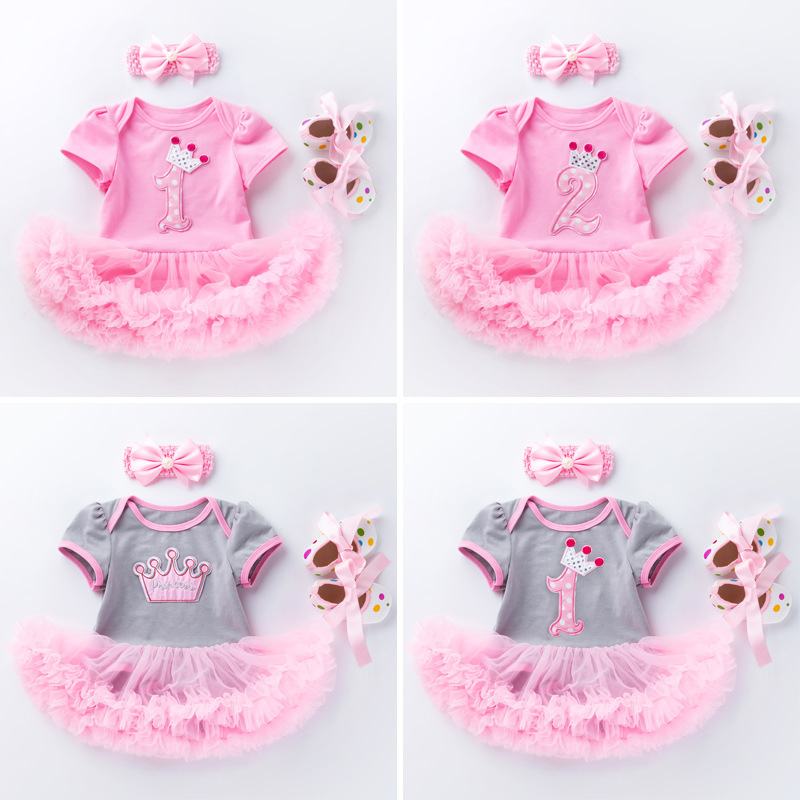 Picture of Summer new baby pink cake ha dress toddler shoes three-piece set 0-2 years old baby girl children's clothing children's skirt wholesale