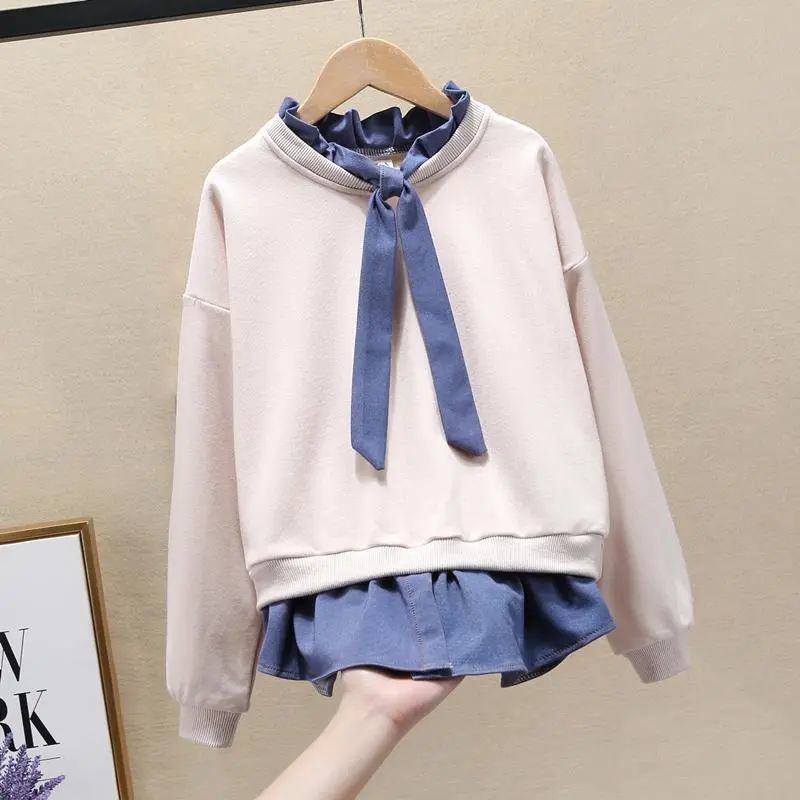 Girls' Long-Sleeved T-Shirt Autumn New Style Sweater Spring and Autumn Children's Base Shirt Western Style Sweater Top for Primary and Secondary School Students