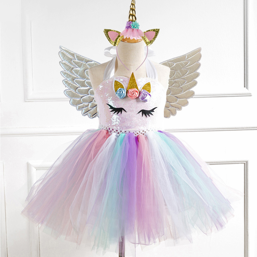 Picture of European and American Children's Clothing Sequin Mesh Handmade Girl's Dress Children's Performance Dress Princess Dress One-Corner Headwear