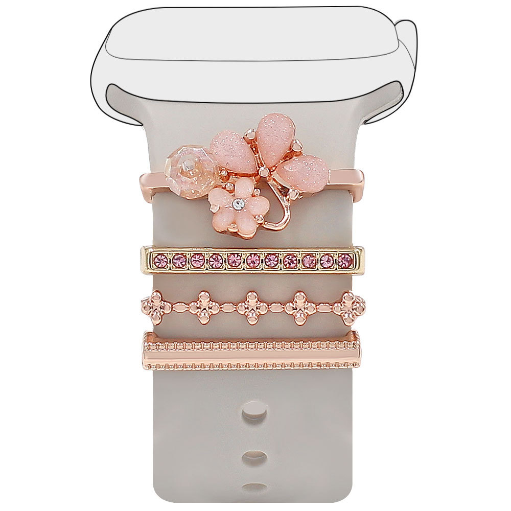 Picture of Applies to Apple Watch Watch Universal Silicone Strap with Diamond Flower Decoration