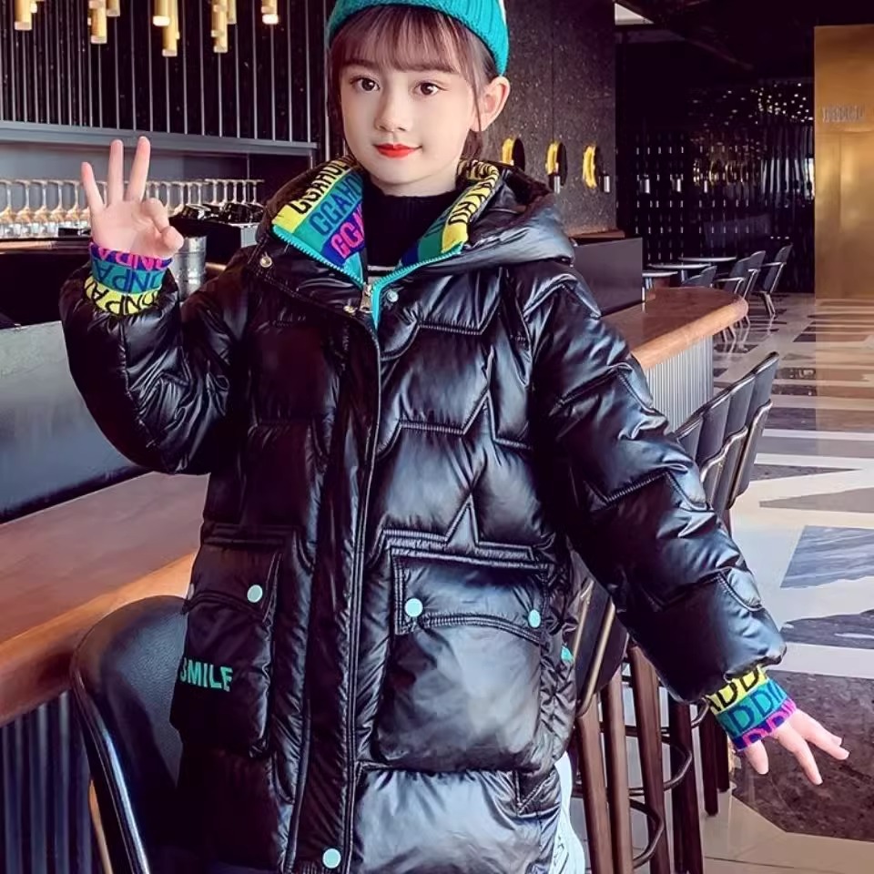 Girls' Cotton-Padded Clothes, Kidsren's Glossy Wash-Free Outwears, Down-Padded Outwears, 2024 New Winter Clothes, Stylish Big Kidsren's Winter Cotton-Padded Jackets