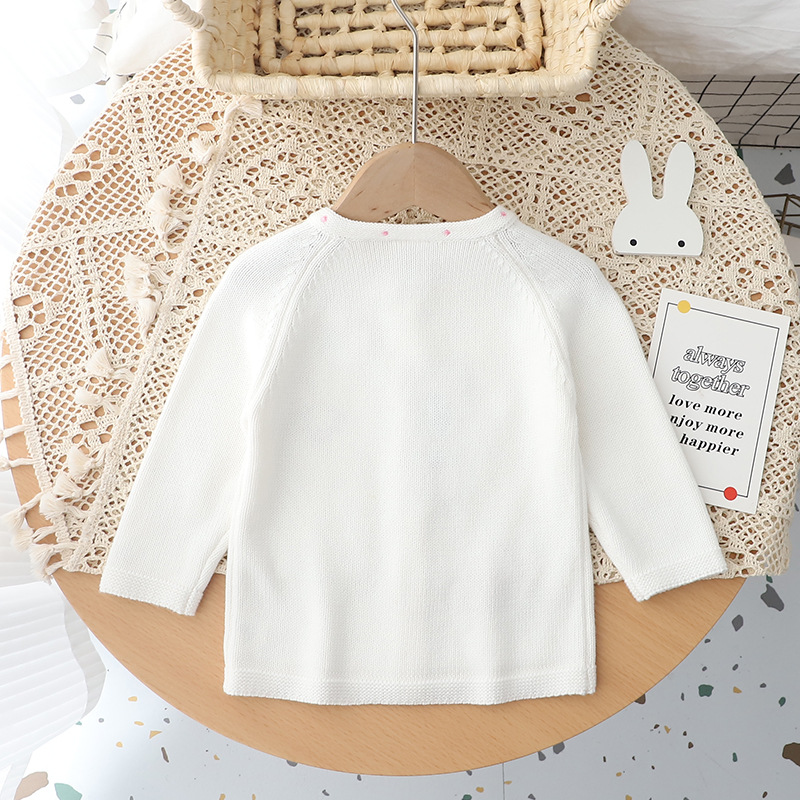 Picture of Children's Pure Cotton Knitted Sweater Jacket Embroidered Bow Female Treasure Cute Top Jacket Thin Shawl Girls' Cardigan
