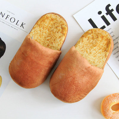 Picture of Simulation plush toy food bread hamburger toast winter home soft bottom non-slip plush shoes