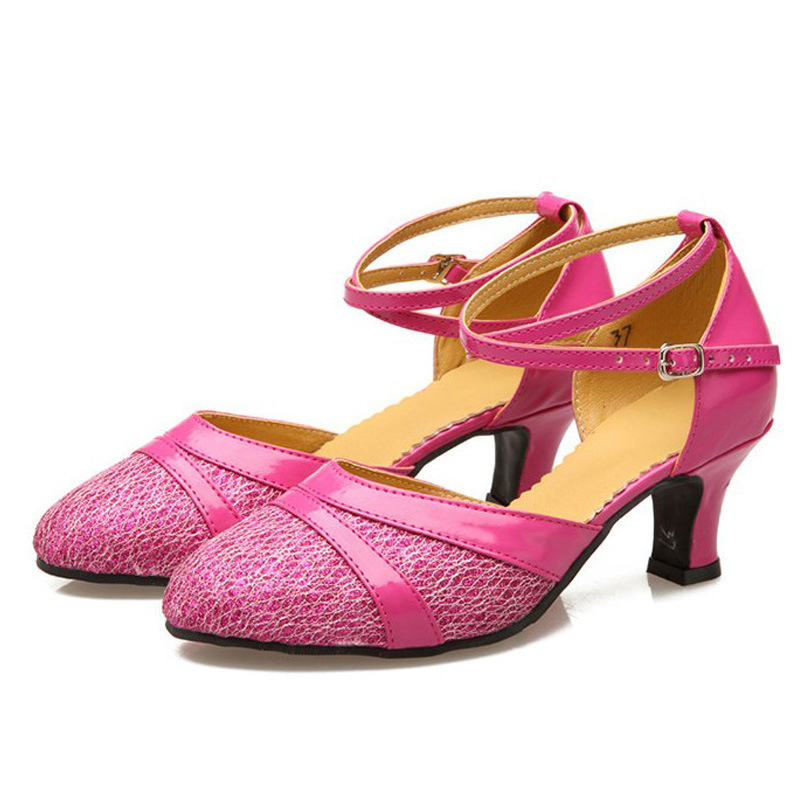 Picture of Adult purple Latin dance shoes women's closed toe mid heel soft bottom dance shoes square dance ballroom dance shoes outdoor rubber sole