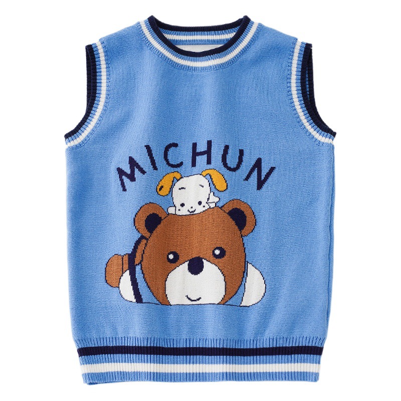 Spring 25 New Boys Sweater Vest Fashionable Children's Cartoon Knitted Vest Small and Medium-Sized Children's Outerwear Baby Waistcoat