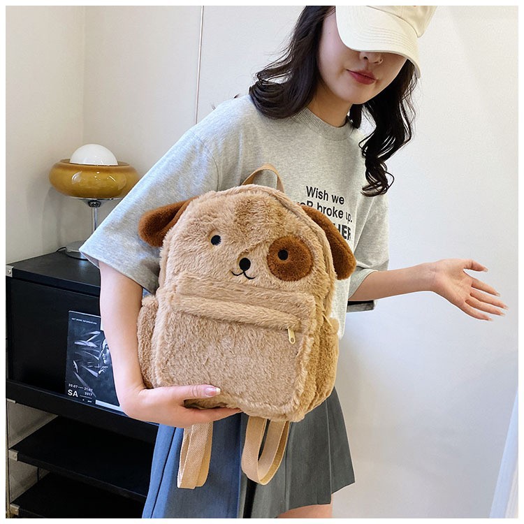Picture of 2024 New Stuffed Puppy Backpack Cute Soft Girl Plush Bag Furry Bag School Bag Cartoon Student Small Backpack