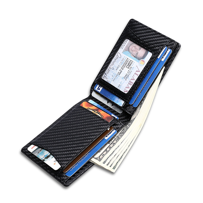 Picture of Amazon Anti-theft RFID Leather Wallet Airtag Apple Location Tracker Wallet Carbon Fiber Gold Clip Men