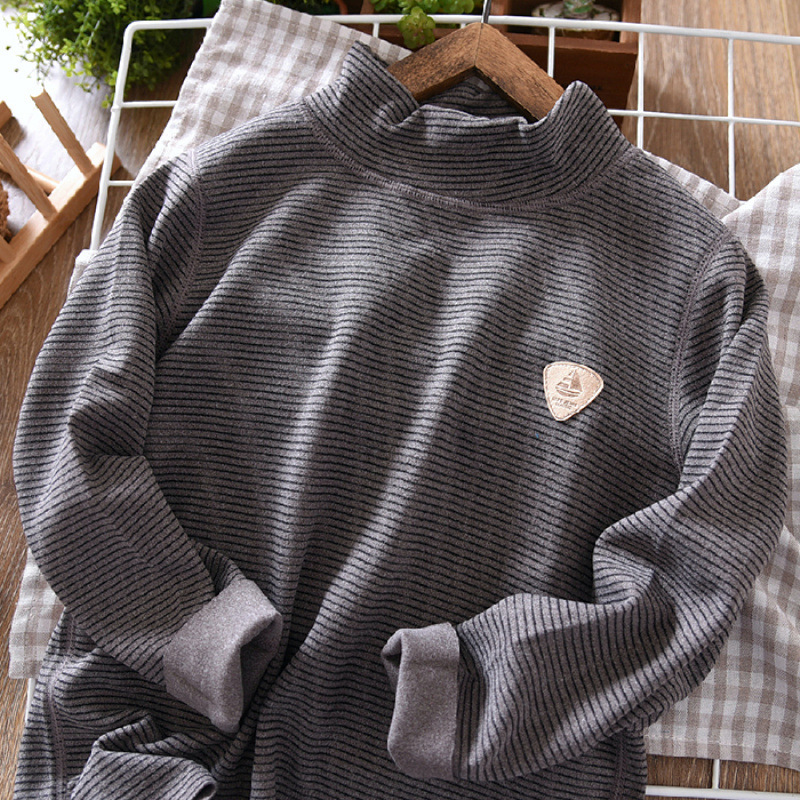 Picture of Boys' Long-sleeved T-shirt Autumn and Winter 2024 Mid-large Children's Half-high Neck Velvet Top Thickened fleece-lined Children's Base Shirt