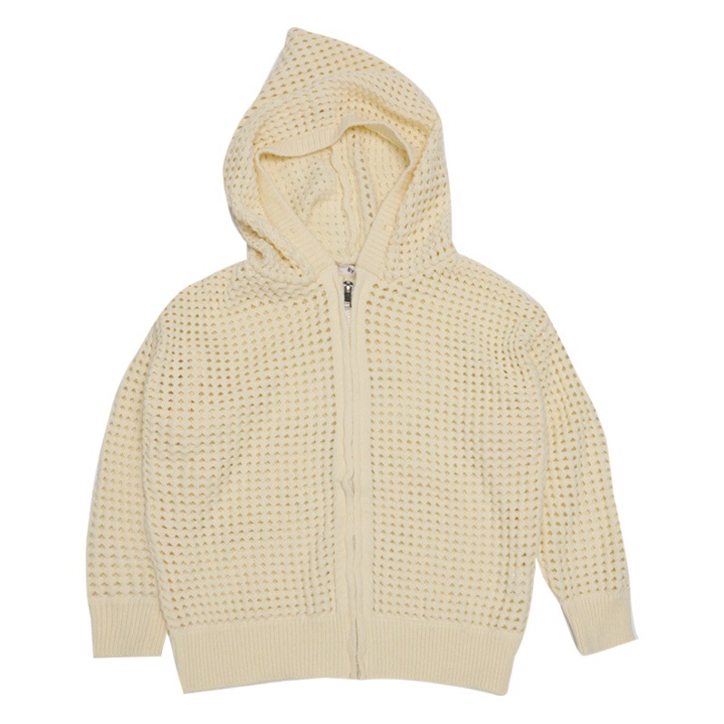 Children's Cut Out Knitted Cardigan Spring Korean Fashion Medium and Large Kidsren's Hooded Zipper Shirt Boys Pure Color Mesh Jacket