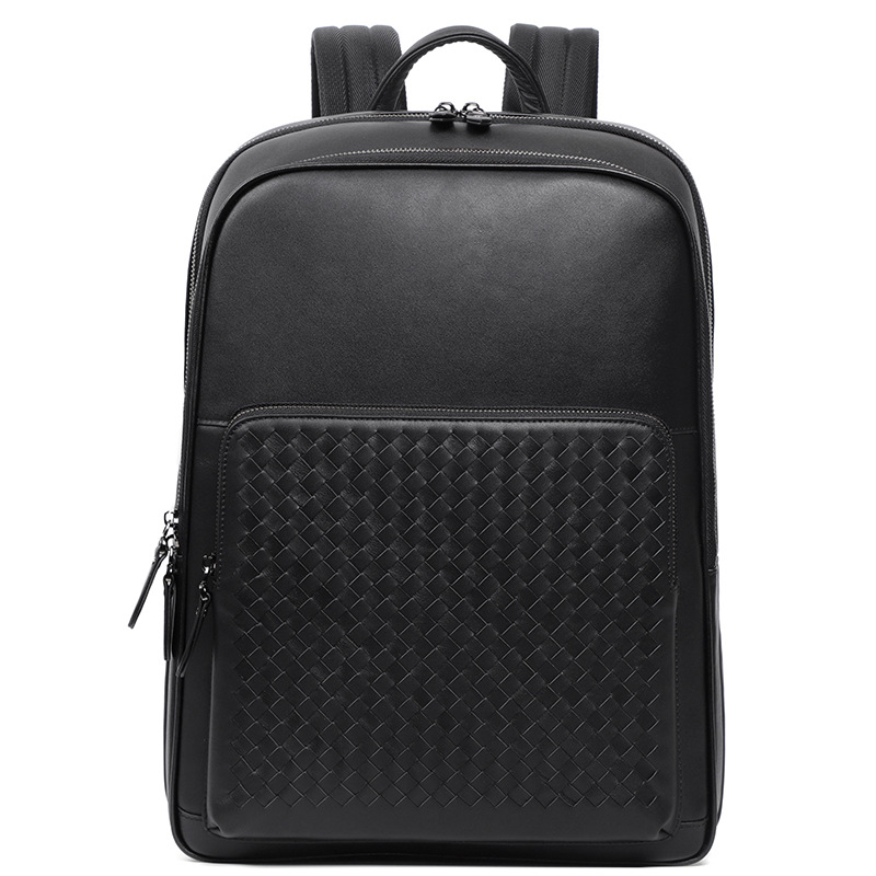 Picture of Genuine Leather Handmade Woven Backpack Men's Backpack Business Large Capacity Travel Backpack 15.6 Inch Computer Backpack