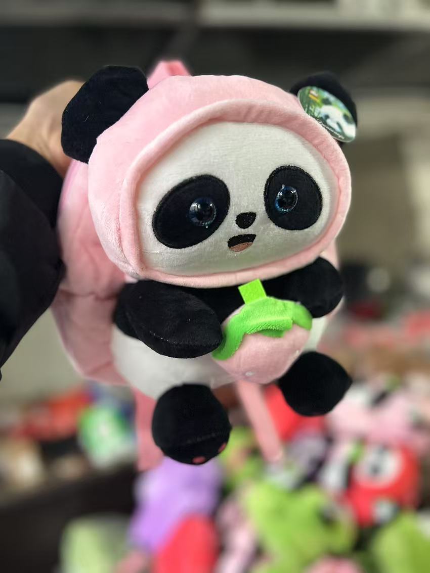 Picture of Panda Double Backpack Campus Handsome Children's Backpack Backpack Small Shoulder Bag Plush Toy Aocado Peach Panda Bag