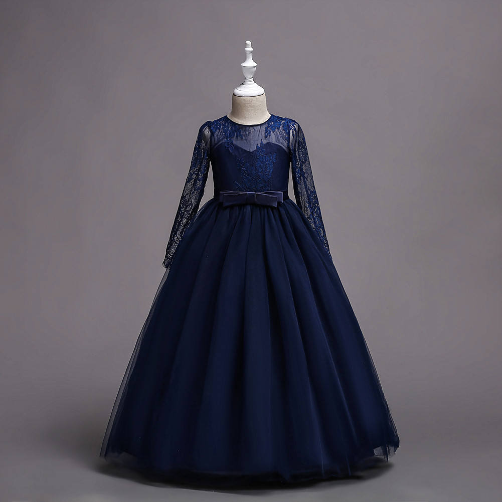 2020 new popular medium and large children's lace dress long-sleeved girl's princess dress evening dress one-piece delivery children's clothing
